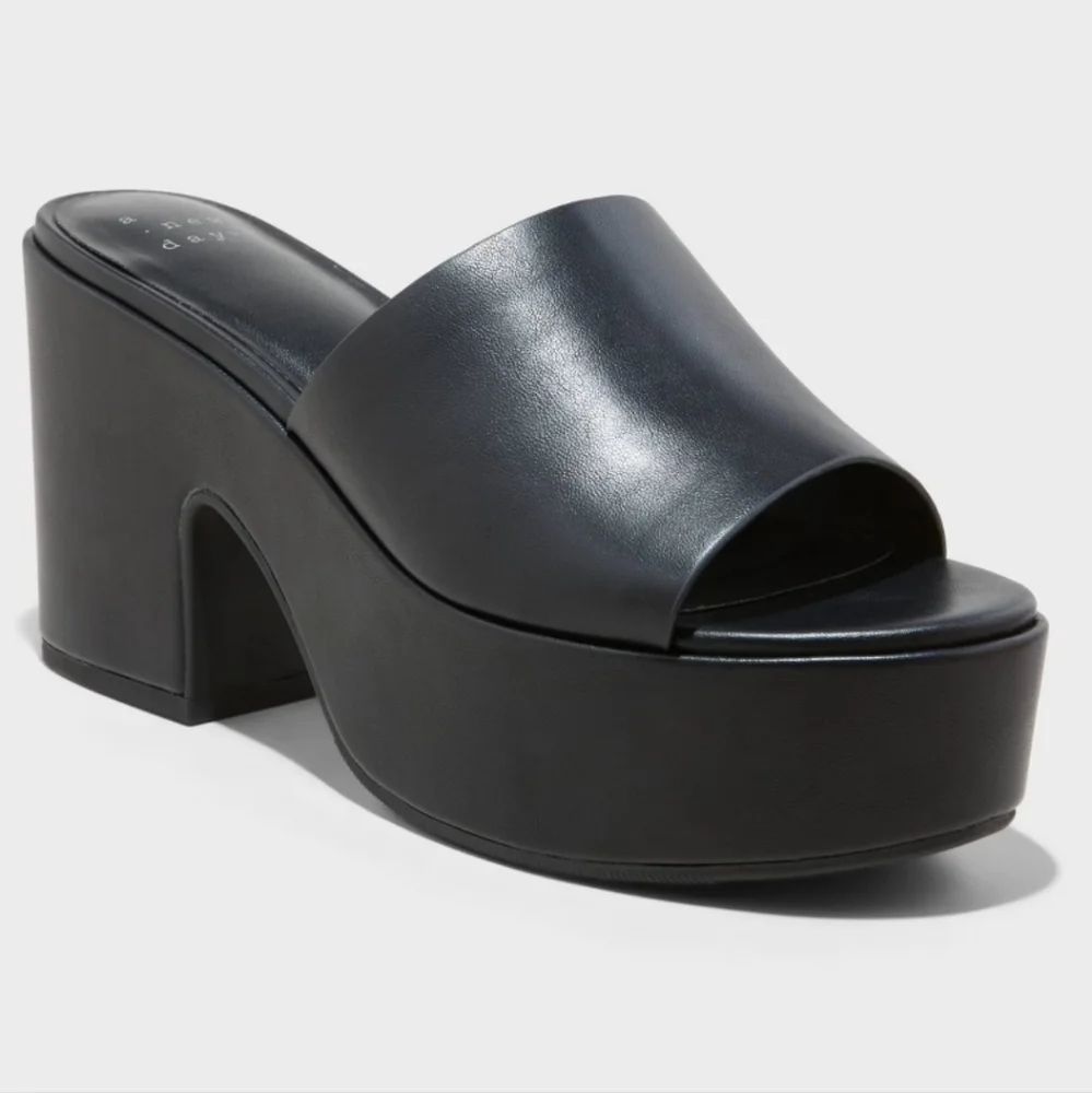 Women's Ricky Platform Heels with Memory Foam Insole - A New Day Black 12